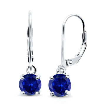 Lever Back Earring Round Simulated Blue Sapphire CZ 925 Sterling Silver (2mm-10mm)
